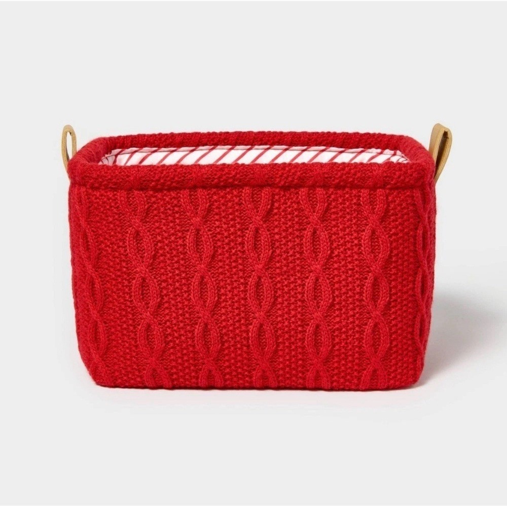 Holiday Basket Knit Red - Threshold™: Rectangle Decorative Basket, 10"x8"x6" New